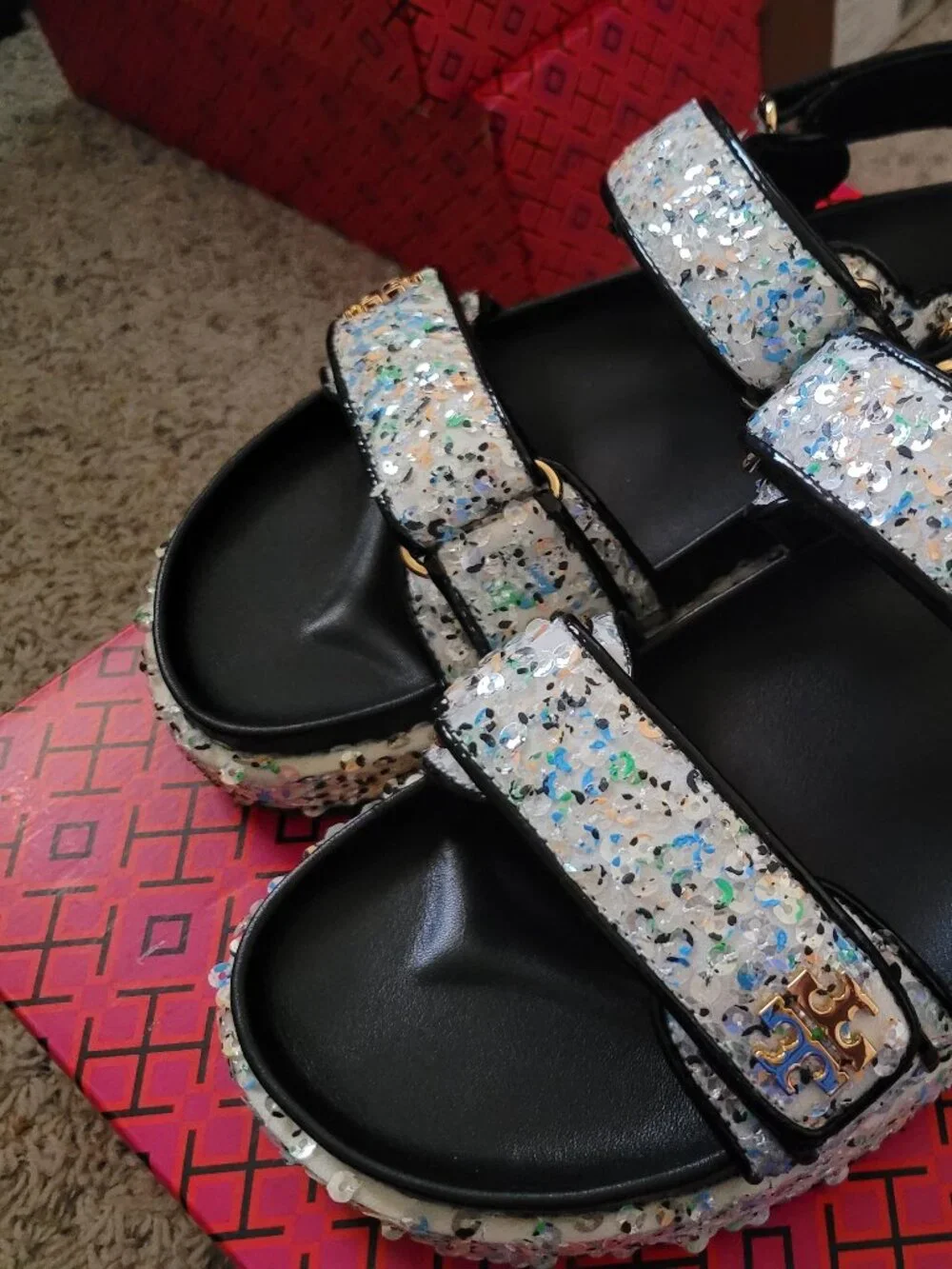 NIB Tory Burch Kira Sport Sandal Sequin - 8.5